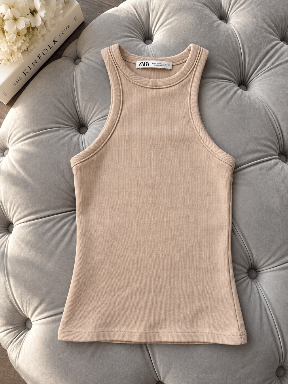 ZARA ribbed beige tank top